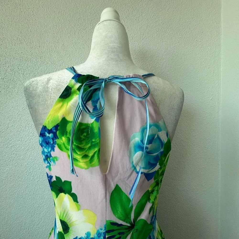 Antropologie Eva Franco Floral Pink Dress Halter Top Keyhole Rare Romantic SZ S